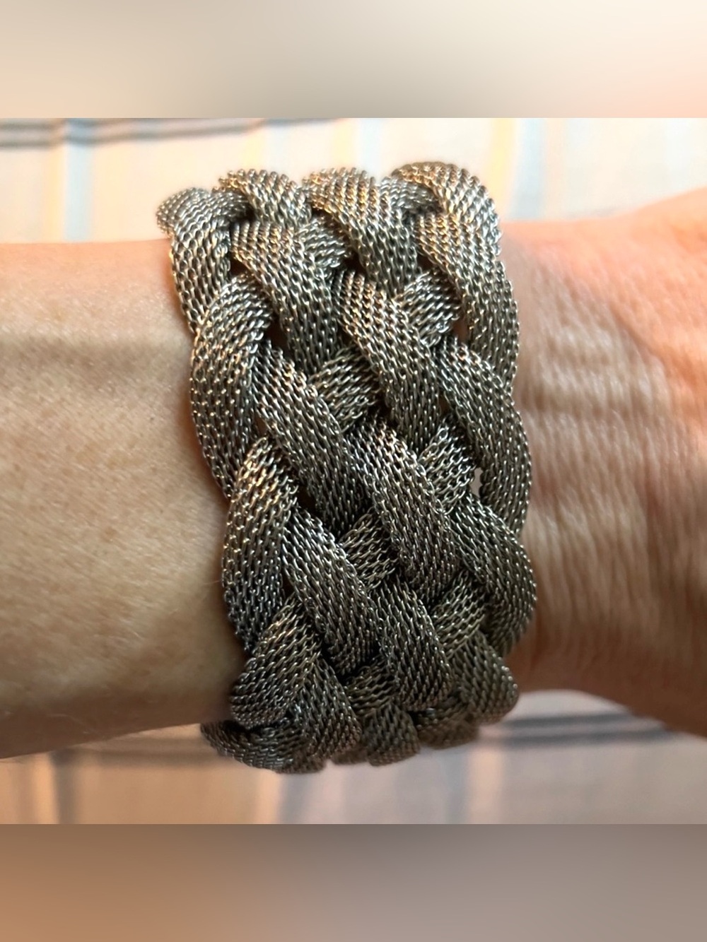 VTG Chunky Braided Milanese Mesh Wide Cuff Statement Bracelet 58g